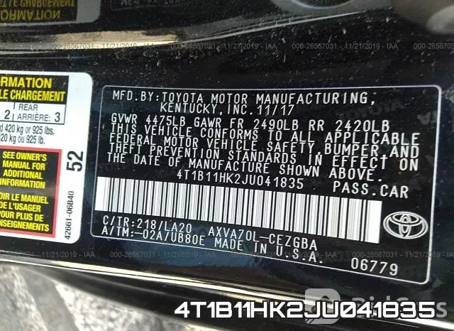 4T1B11HK2JU041835 фото 10