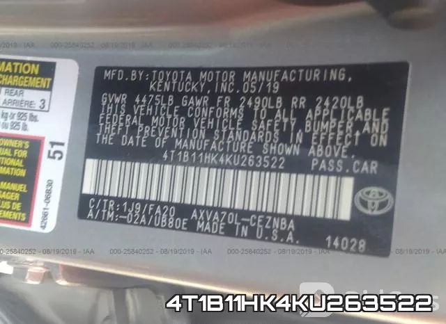 4T1B11HK4KU263522 фото 10