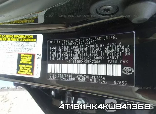 4T1B11HK4KU847368 фото 10