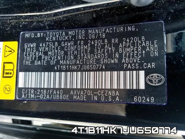 4T1B11HK7JU650774 фото 2