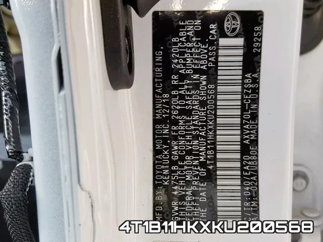4T1B11HKXKU200568 фото 2