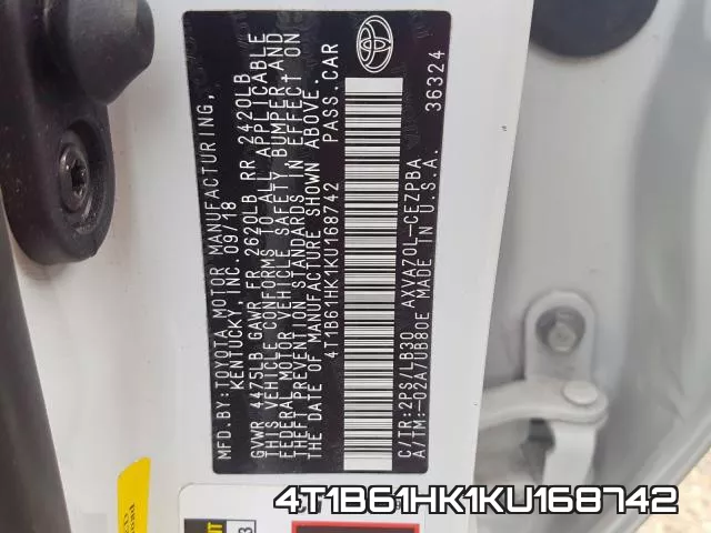 4T1B61HK1KU168742 фото 2