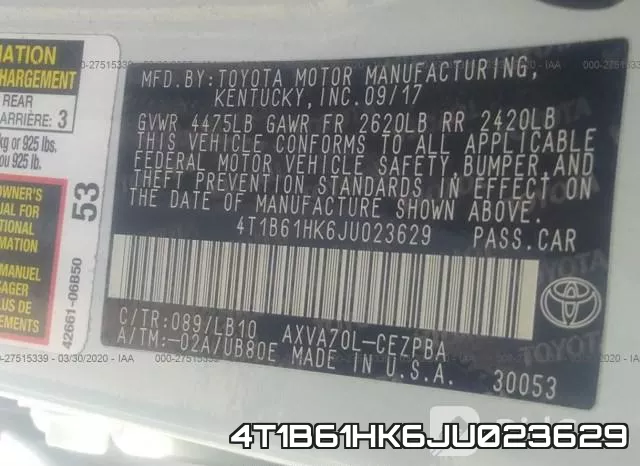 4T1B61HK6JU023629 фото 10