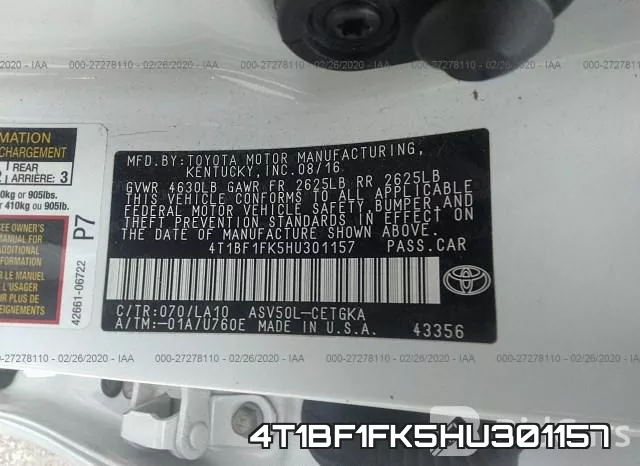 4T1BF1FK5HU301157 фото 10