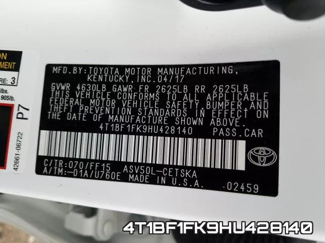 4T1BF1FK9HU428140 фото 2