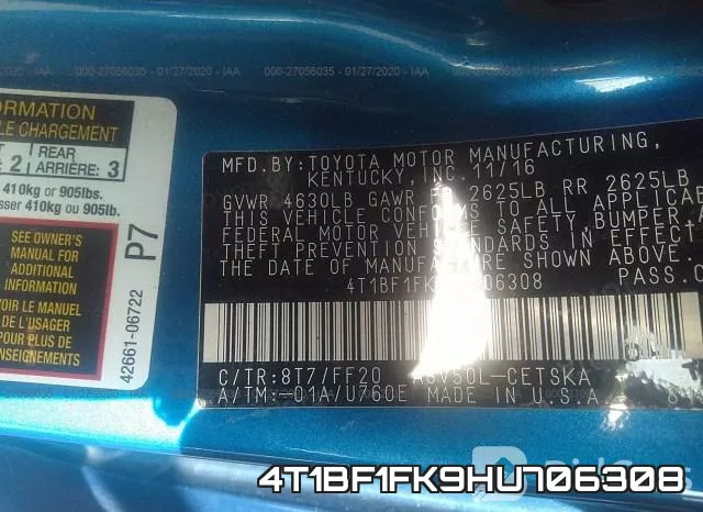 4T1BF1FK9HU706308 фото 10
