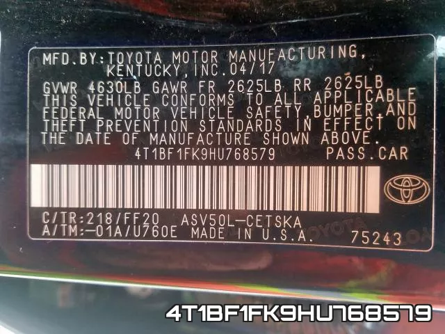 4T1BF1FK9HU768579 фото 2