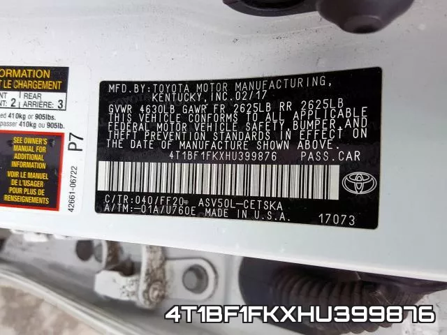 4T1BF1FKXHU399876 фото 2