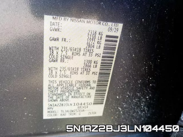 5N1AZ2BJ3LN104450 фото 2