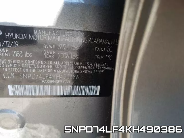 5NPD74LF4KH490386 фото 2
