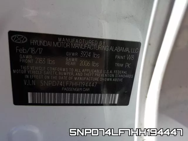 5NPD74LF7HH194447 фото 2
