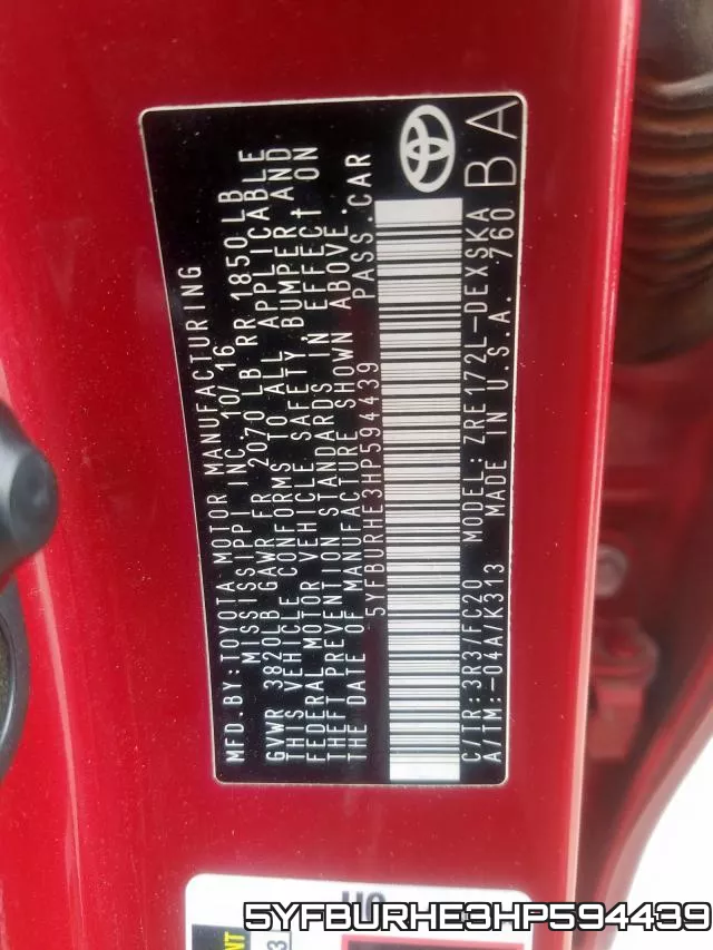 5YFBURHE3HP594439 фото 2