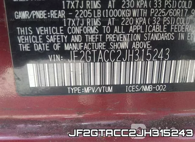 JF2GTACC2JH315243 фото 10