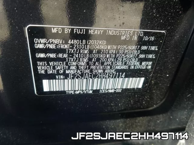 JF2SJAEC2HH497114 фото 2