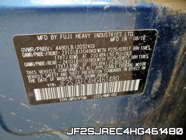 JF2SJAEC4HG461480 фото 2