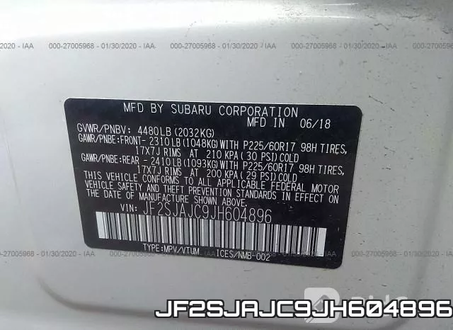 JF2SJAJC9JH604896 фото 10