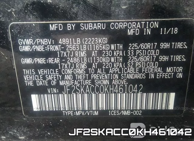 JF2SKACC0KH461042 фото 10