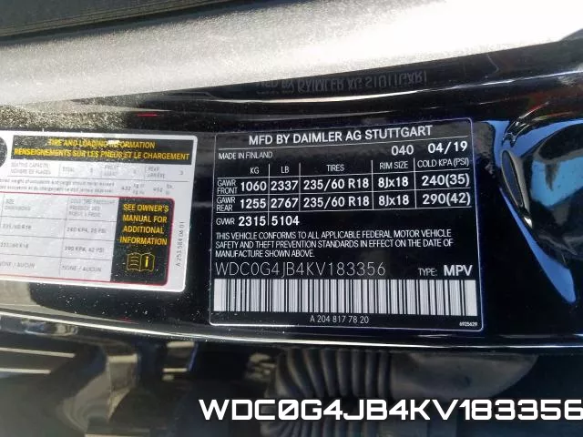 WDC0G4JB4KV183356 фото 2