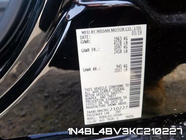 1N4BL4BV3KC210227 фото 2