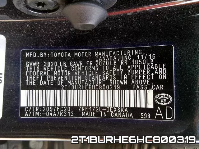 2T1BURHE6HC800319 фото 2