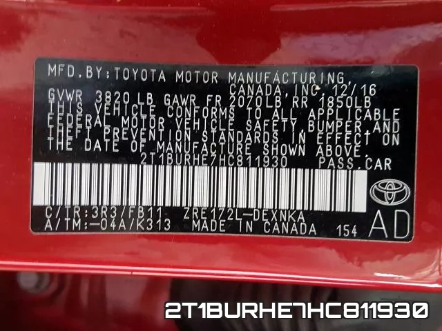 2T1BURHE7HC811930 фото 2