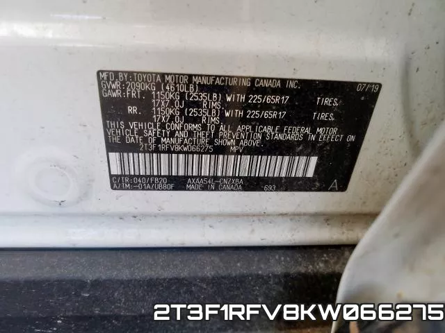 2T3F1RFV8KW066275 фото 2