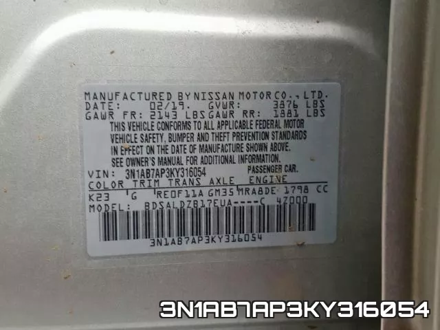 3N1AB7AP3KY316054 фото 2