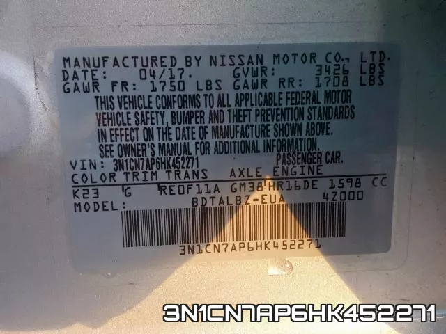 3N1CN7AP6HK452271 фото 2