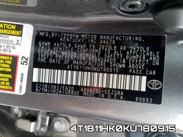 4T1B11HK0KU780915 фото 2