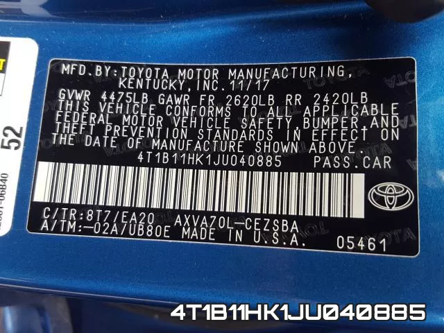 4T1B11HK1JU040885 фото 2