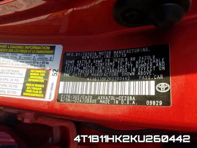 4T1B11HK2KU260442 фото 2