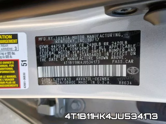 4T1B11HK4JU534173 фото 2