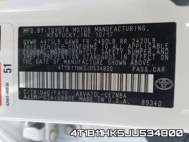 4T1B11HK5JU534800 фото 2