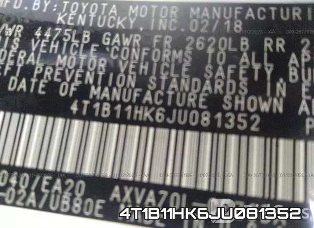4T1B11HK6JU081352 фото 10