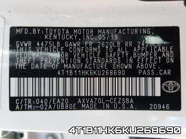 4T1B11HK6KU268690 фото 2