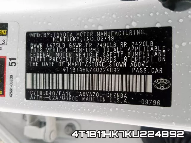 4T1B11HK7KU224892 фото 2