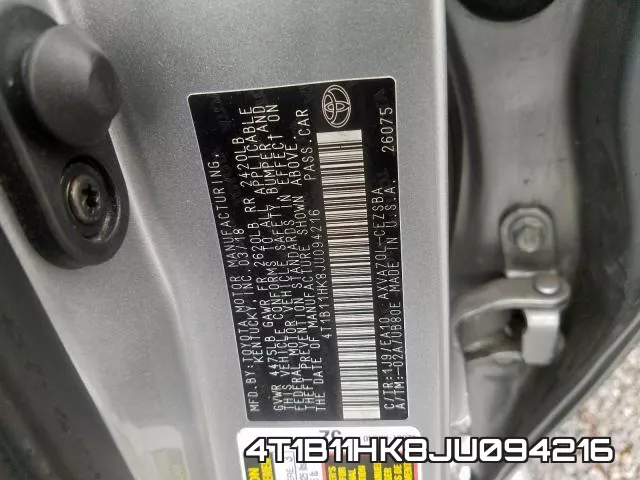 4T1B11HK8JU094216 фото 2