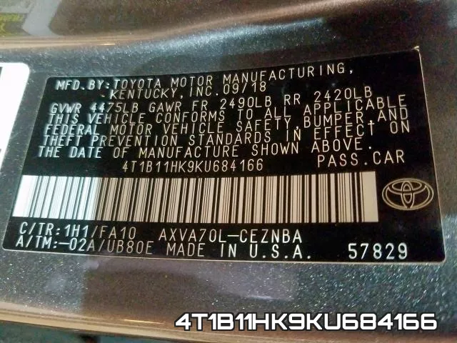 4T1B11HK9KU684166 фото 2