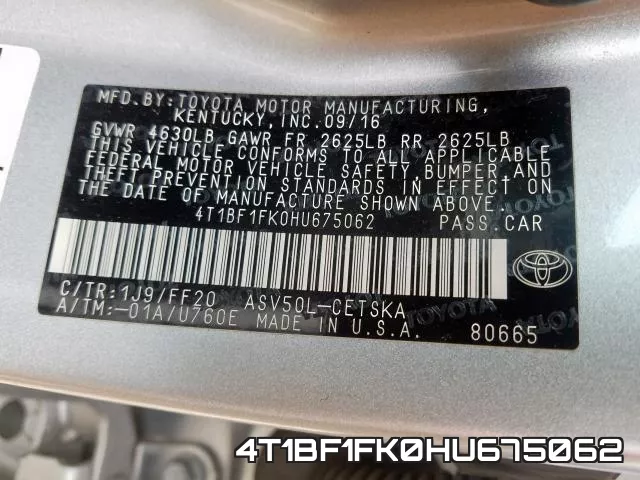 4T1BF1FK0HU675062 фото 2