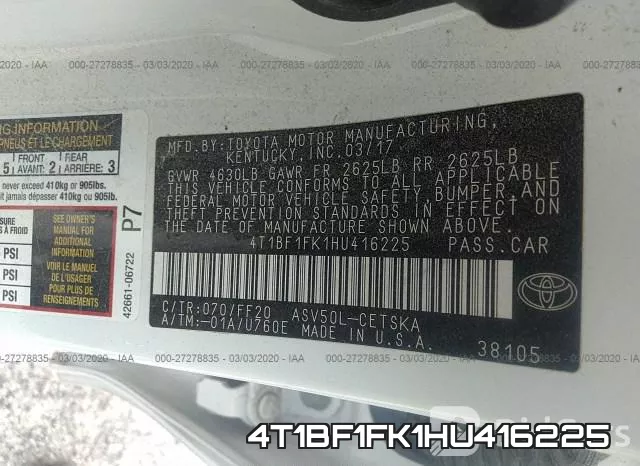 4T1BF1FK1HU416225 фото 10