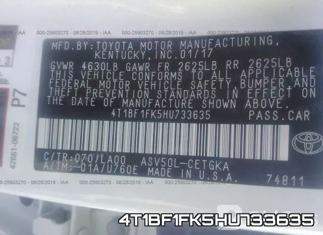 4T1BF1FK5HU733635 фото 10