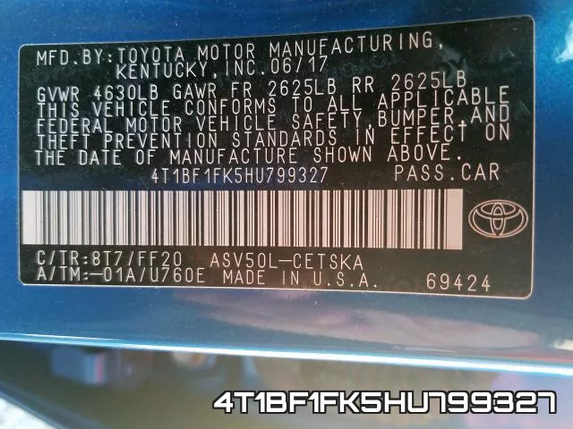 4T1BF1FK5HU799327 фото 2