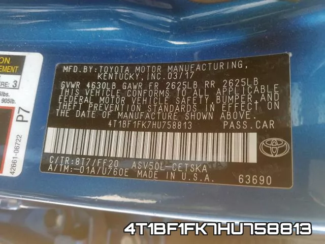 4T1BF1FK7HU758813 фото 2