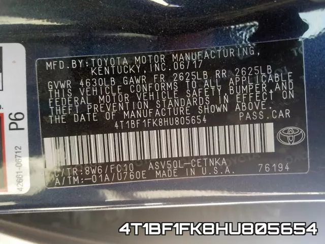 4T1BF1FK8HU805654 фото 2