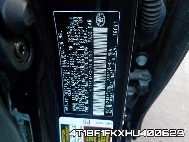 4T1BF1FKXHU400623 фото 2
