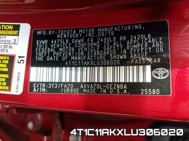 4T1C11AKXLU306020 фото 2