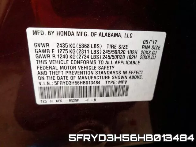 5FRYD3H56HB013484 фото 2