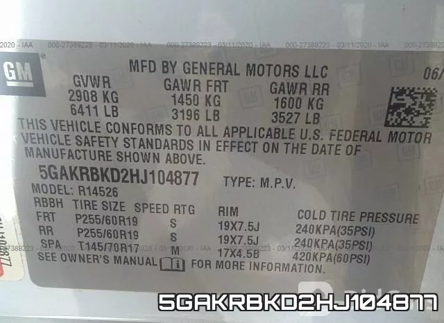 5GAKRBKD2HJ104877 фото 10