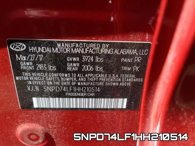 5NPD74LF1HH210514 фото 2