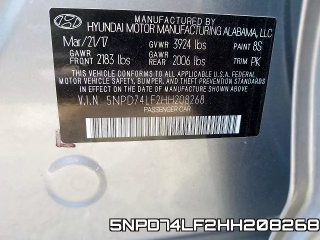 5NPD74LF2HH208268 фото 2